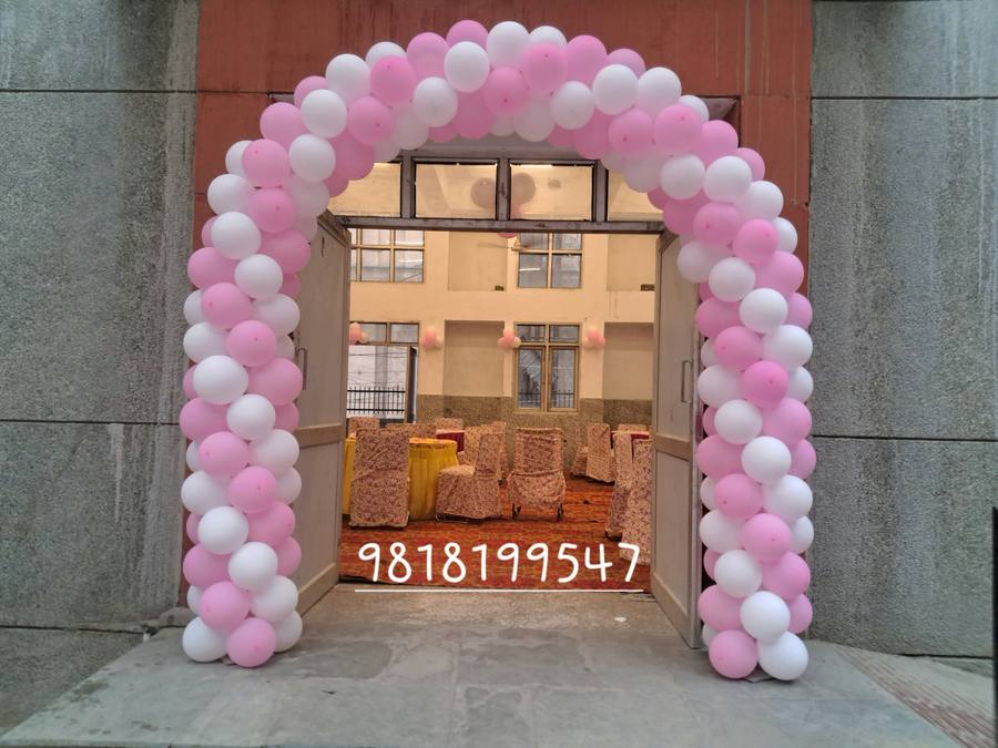 Pink white arch door